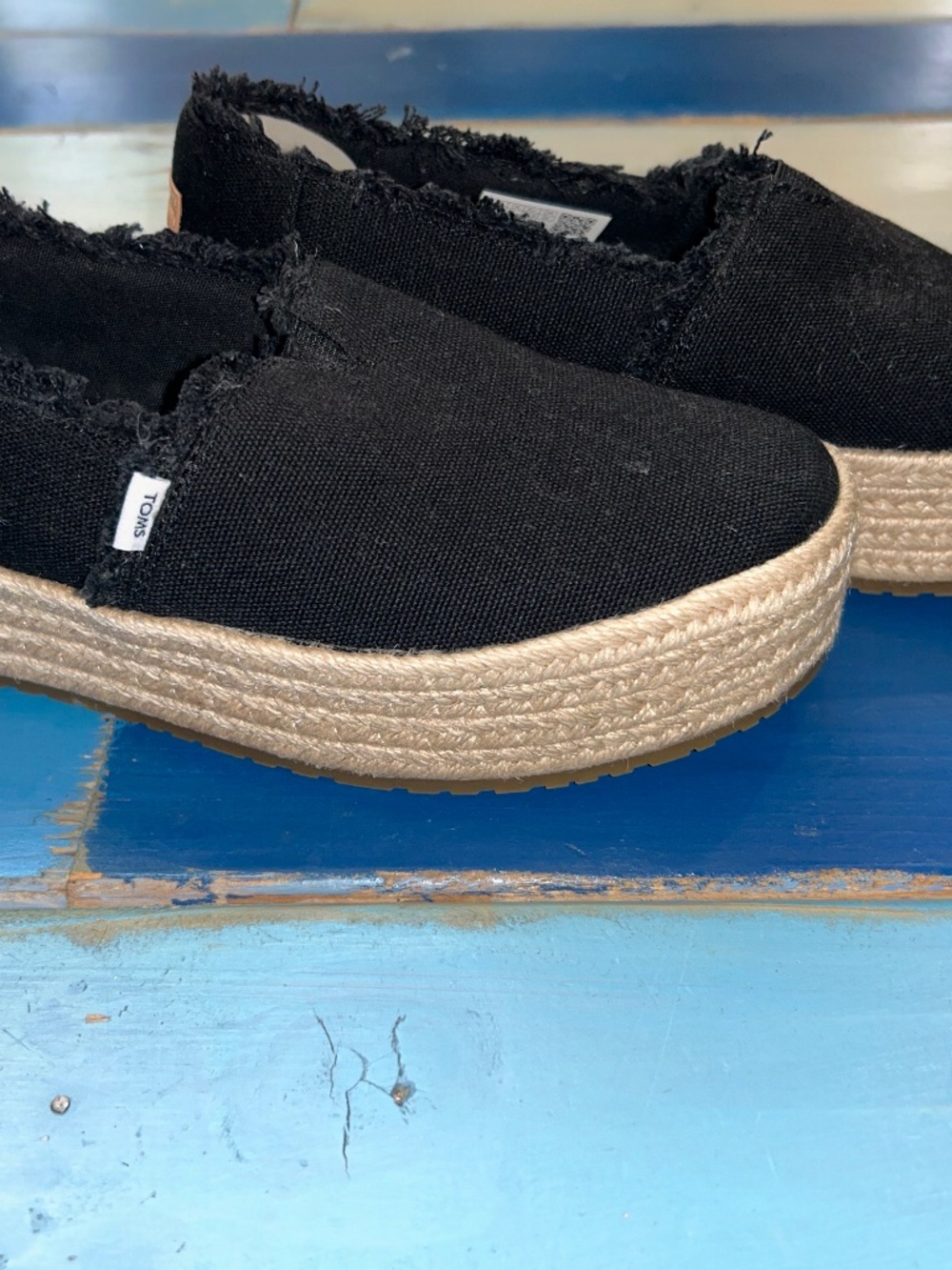 TOMS Valencia Black Canvas Platform Espadrille Slip On Shoes Women’s 8